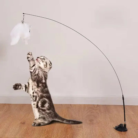 Interactive Cat Toy Handfree Cat Stick Playing Kitten Playing Teaser Wand Toy Suction Cup Bird/Feather Cat Wand Pet Supplies
